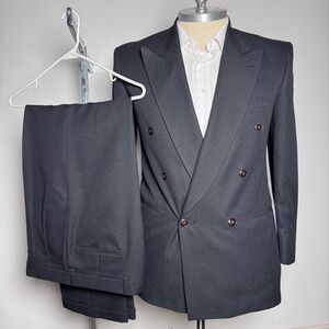 Cellini Collection Suit Mens 38R 33W Charcoal Gray Solid Double Breasted Peak